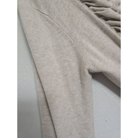 Line Open Front Cardigan Sweater Beige Ruffle Trim Long Sleeve Casual - Picture 12 of 16